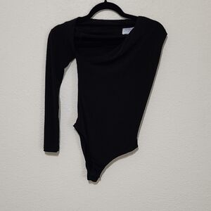 Black Asymmetrical Long Sleeve Bodysuit
